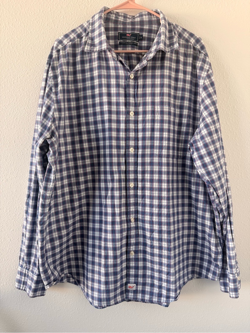 Vineyard Vines Navy and White Plaid Button-Down Shirt
